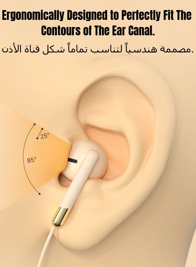 ريماكس سماعات أذن سلكية نصف داخلية من النوع C، مزودة بميكروفون مدمج للمكالمات، سماعات مريحة بجودة صوت الفينيل، للهواتف وأجهزة الكمبيوتر المحمولة، لون بيج مشمشي - Image 3
