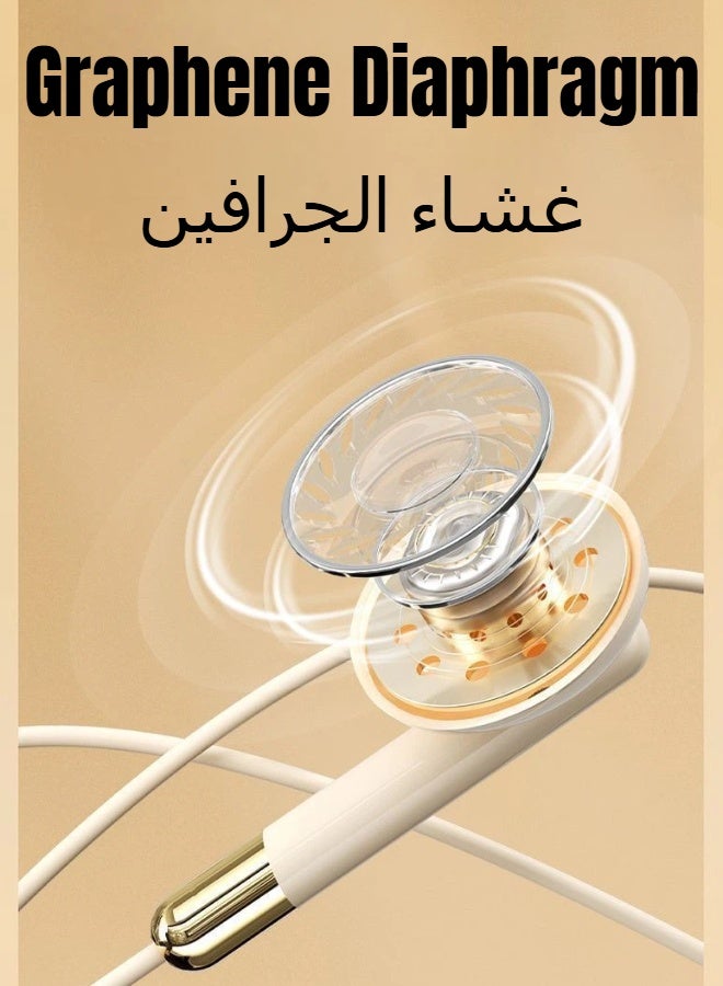 ريماكس سماعات أذن سلكية نصف داخلية من النوع C، مزودة بميكروفون مدمج للمكالمات، سماعات مريحة بجودة صوت الفينيل، للهواتف وأجهزة الكمبيوتر المحمولة، لون بيج مشمشي - Image 5