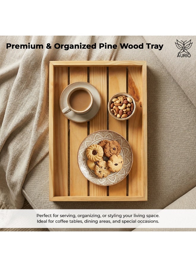 AURIO Premium Solid Wood Rectangular Serving Tray Large Rustic Ottoman Tray for Breakfast in Bed, Coffee Table Decor, & Party Appetizers – Heavy-Duty Wooden Butler Platter for Kitchen & Dining - Image 1