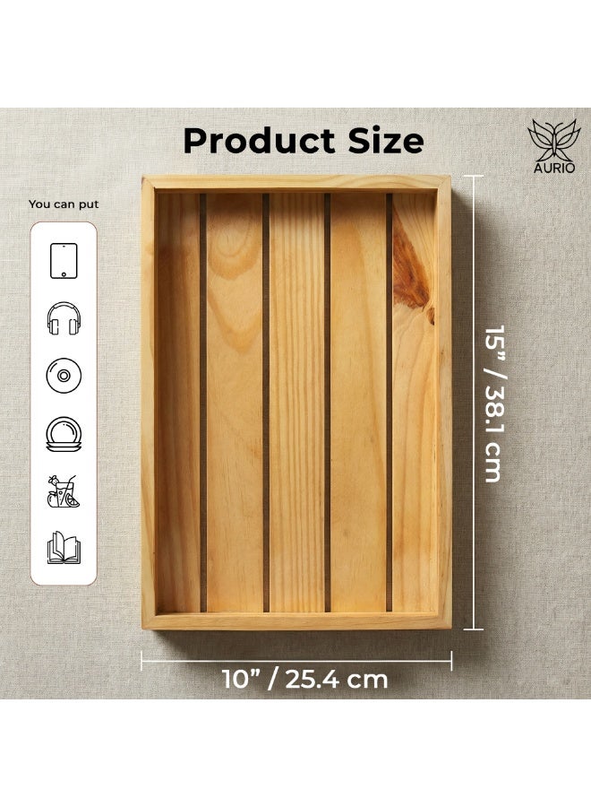 AURIO Premium Solid Wood Rectangular Serving Tray Large Rustic Ottoman Tray for Breakfast in Bed, Coffee Table Decor, & Party Appetizers – Heavy-Duty Wooden Butler Platter for Kitchen & Dining - Image 3