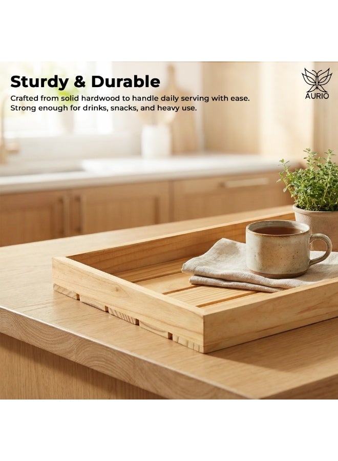 AURIO Premium Solid Wood Rectangular Serving Tray Large Rustic Ottoman Tray for Breakfast in Bed, Coffee Table Decor, & Party Appetizers – Heavy-Duty Wooden Butler Platter for Kitchen & Dining - Image 2