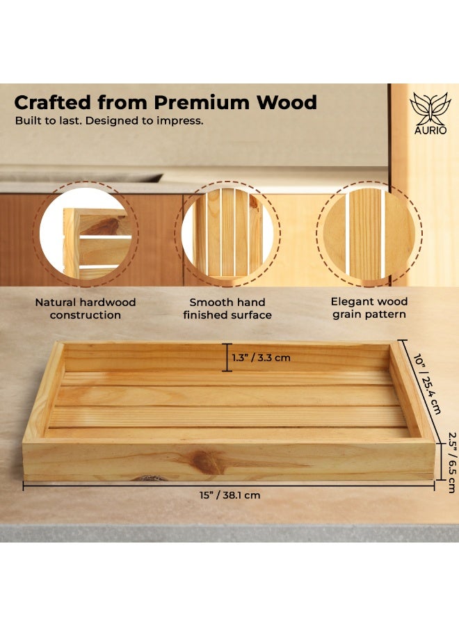 AURIO Premium Solid Wood Rectangular Serving Tray Large Rustic Ottoman Tray for Breakfast in Bed, Coffee Table Decor, & Party Appetizers – Heavy-Duty Wooden Butler Platter for Kitchen & Dining - Image 4