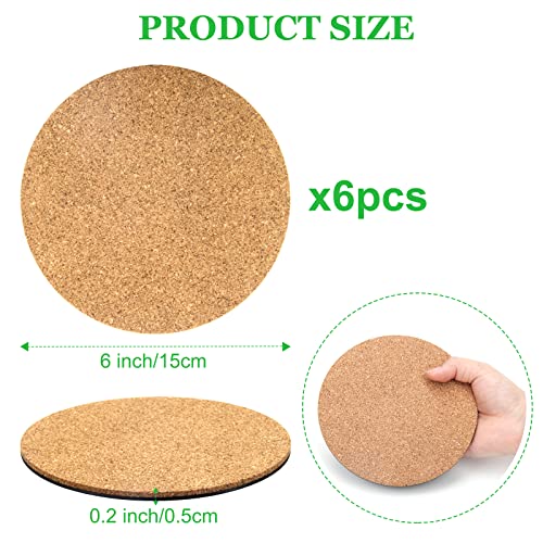 Coitak 6-Piece Cork Plant Coasters - 6 Inch Round Mats for Garden, Courtyard, Pot, Indoor Outdoor and DIY Craft Projects - Image 2