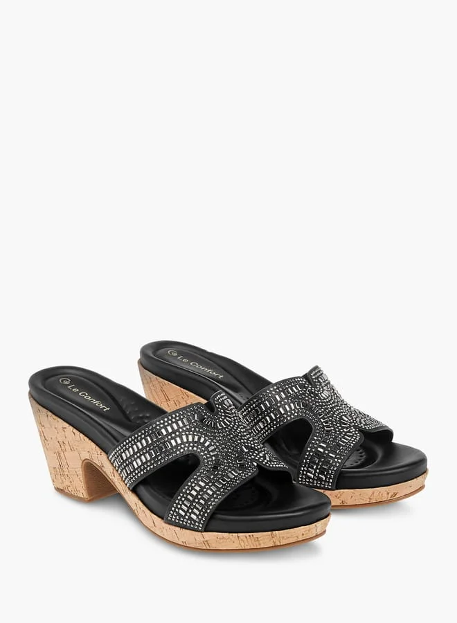 Le Confort Women's Stone Embellished Slip-On Sandals with Block Heels