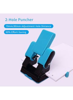 Kw-trio 2-Hole Paper Punch Handheld Metal Hole Puncher Adjustable Hole  Distance 70mm/80mm 70 Sheet Capacity 6mm for A4/ A3 / A5/ A6 / B4 / B5 / B6  / B7 Notebook Scrapbook