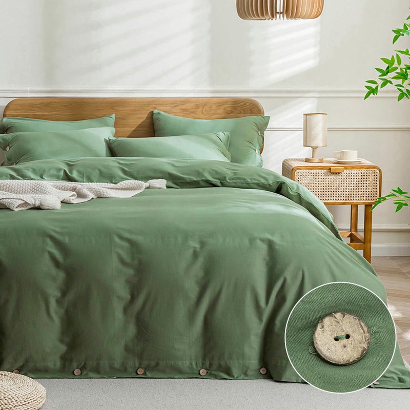 JELLYMONI Cotton Duvet Cover King Size - Green Comforter Cover with Button 100% Washed Cotton 3PCS Breathable Soft Solid Bedding Set Duvet Cover 104Ã—90in & 2 Pillowcases (NO Comforter) - Image 1