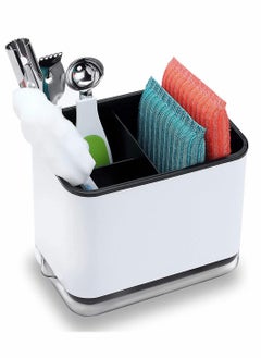 KASTWAVE Sink Counter Caddy, Sponge Holder with Drain Tray for Kitchen Sink Sponge and Brush Holder, Plastic Dish Scrubber Organizer, Multifunctional Kitchen Tableware Drain Storage Box  - Image 1