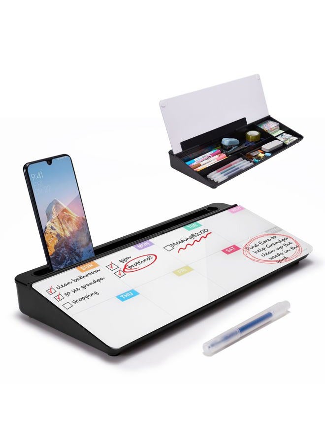 TSJ OFFICE Whiteboard Weekly Dry-Erase-Board - Desktop White Board Calendar Desk Organizers with Accessories Computer Keyboard Stand with Drawer, for Office, Home, School Supplies - Image 1