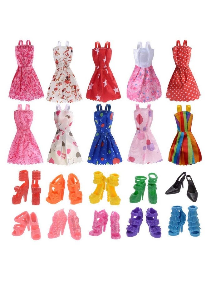 iDream 10 Pcs Doll Colorful Dresses & 10 Pairs of Assorted Doll Shoes - Fashionable Outfits & Accessories for Dolls - Perfect for Kids’ Doll Play & Collectors - Image 1