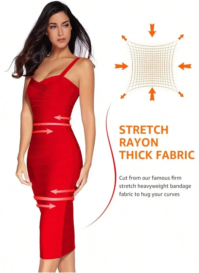 مدام يونيك Women's Solid Color Strap Wrap Hip Waist Bandage Midi Bodycon Red Dress
