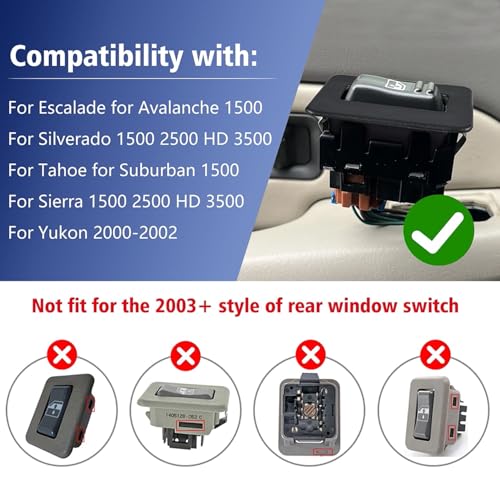 OICCTBF Rear Power Window Switch Trim Repair Fix,Driver Passenger Side Window Repair Button Cap Cover Replace for Escalade for Avalanche for Silverado for Tahoe for Sierra for Yukon 2000-2002(Black) - Image 3