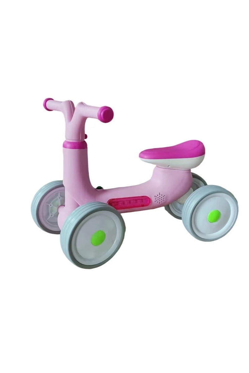 Kids Ride On Cycle, Baby Cycle with Light & Music for Toddlers 1+ Years, Boys & Girls, 4-Wheel Balance Bike Indoor Outdoor Ride-On - Pink