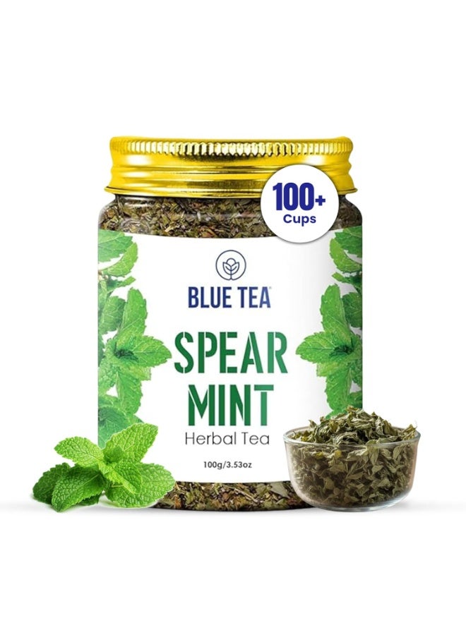 الشاي الأزرق شاي النعناع - 100 جرام - 100 كوب | تخفيف متلازمة تكيس المبايض | يوازن الهرمونات، يقلل من شعر الوجه وحب الشباب ويدعم الهضم | شاي أعشاب - أوراق مجففة سائبة - خالٍ من الكافيين | برطمان قابل لإعادة الاستخدام - Image 1