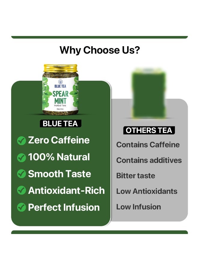 الشاي الأزرق شاي النعناع - 100 جرام - 100 كوب | تخفيف متلازمة تكيس المبايض | يوازن الهرمونات، يقلل من شعر الوجه وحب الشباب ويدعم الهضم | شاي أعشاب - أوراق مجففة سائبة - خالٍ من الكافيين | برطمان قابل لإعادة الاستخدام - Image 3