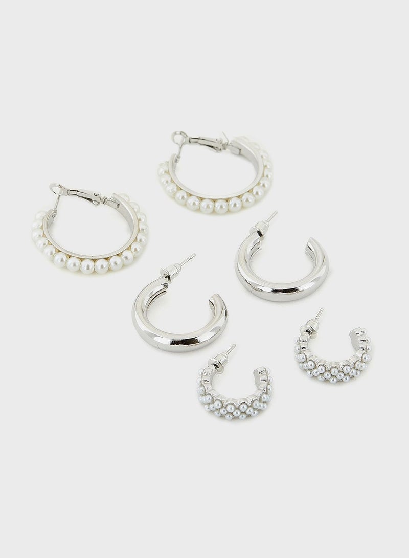 ELLA 9 Pair Mix Stud Pearl Hoop Earring Set - Image 2