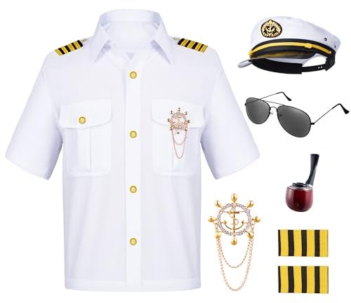 TOGROP Kids Yacht Captain Sailor Costume for Boys Shirt Hat Accessories 6 Pcs Set Party Cosplay 34T White - Image 1