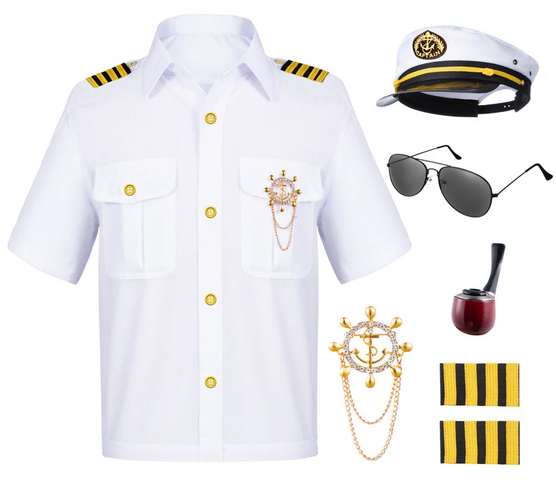 TOGROP Kids Yacht Captain Sailor Costume for Boys Shirt Hat Accessories 6 Pcs Set Party Cosplay 34T White - Image 3