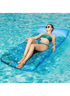 FindUWill Oversized Pool Floats- 72" X 37" Extra Large Fabric Covered Pool Float Raft For Adults, Inflatable Pool Floaties Lounger With Headrest Ultra-Comfort Cooling Floating Mat (Xl, Monstera Green)  - Image 3