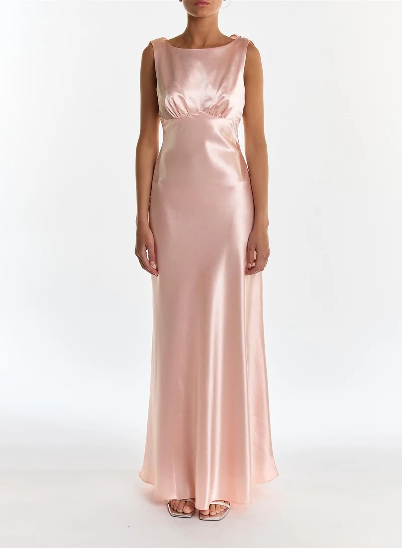 True Decadence Natalie Peach Cowl-Back Maxi Dress