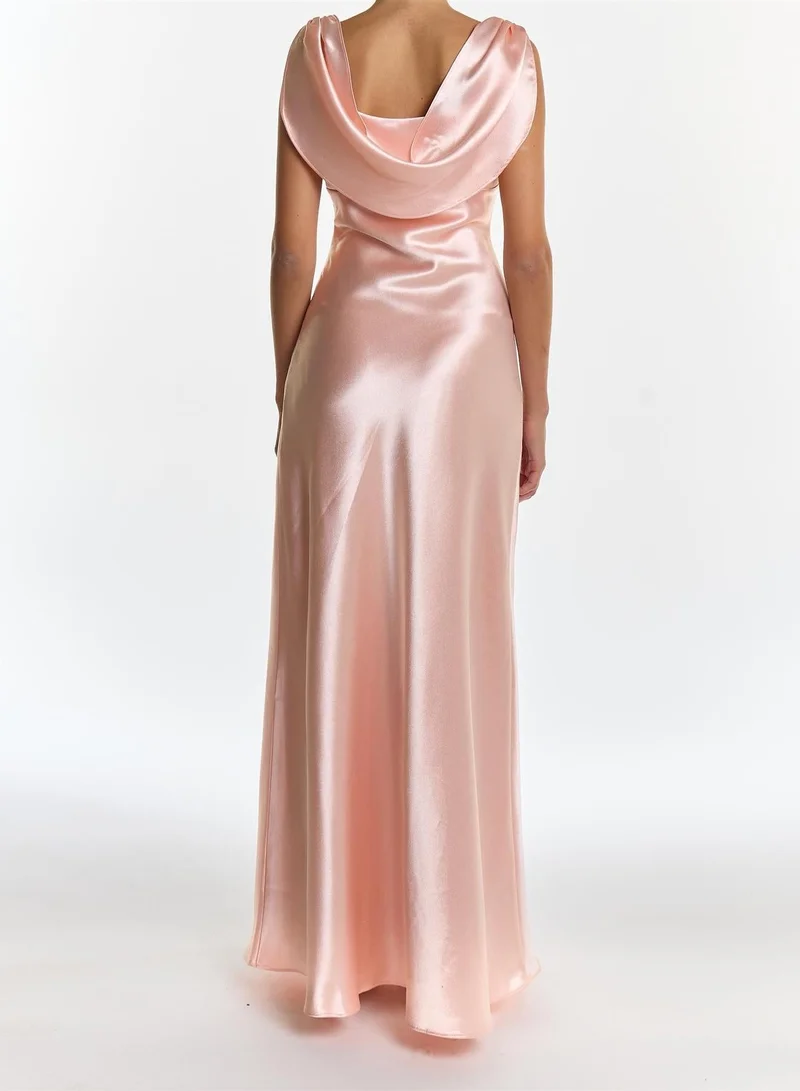True Decadence Natalie Peach Cowl-Back Maxi Dress