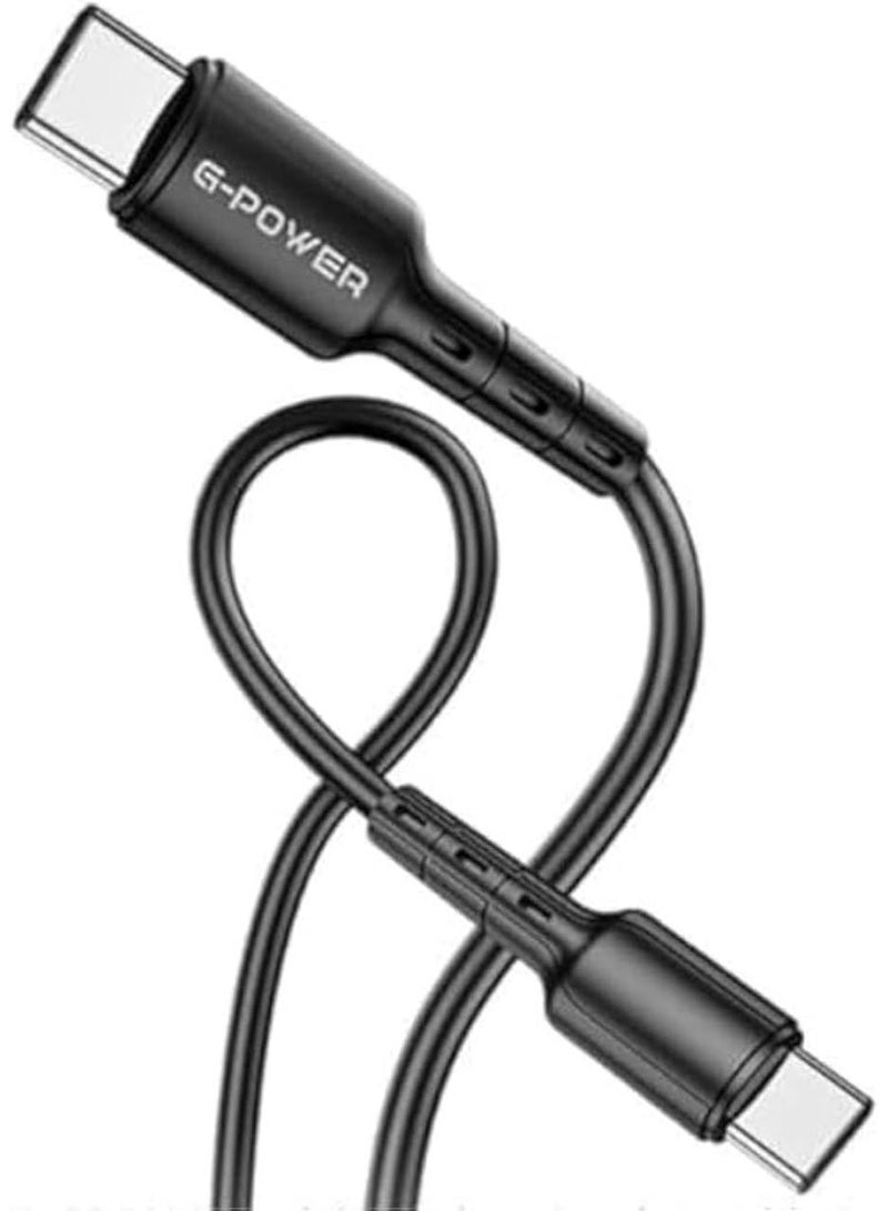 جي باور كابل شحن بيانات USB إلى Type C جديد من G-Power GP012 مع نقل فعال وتصميم ذكي لأجهزة متعددة بطول 1 متر وإخراج أقصى 60 واط - أسود - Image 2
