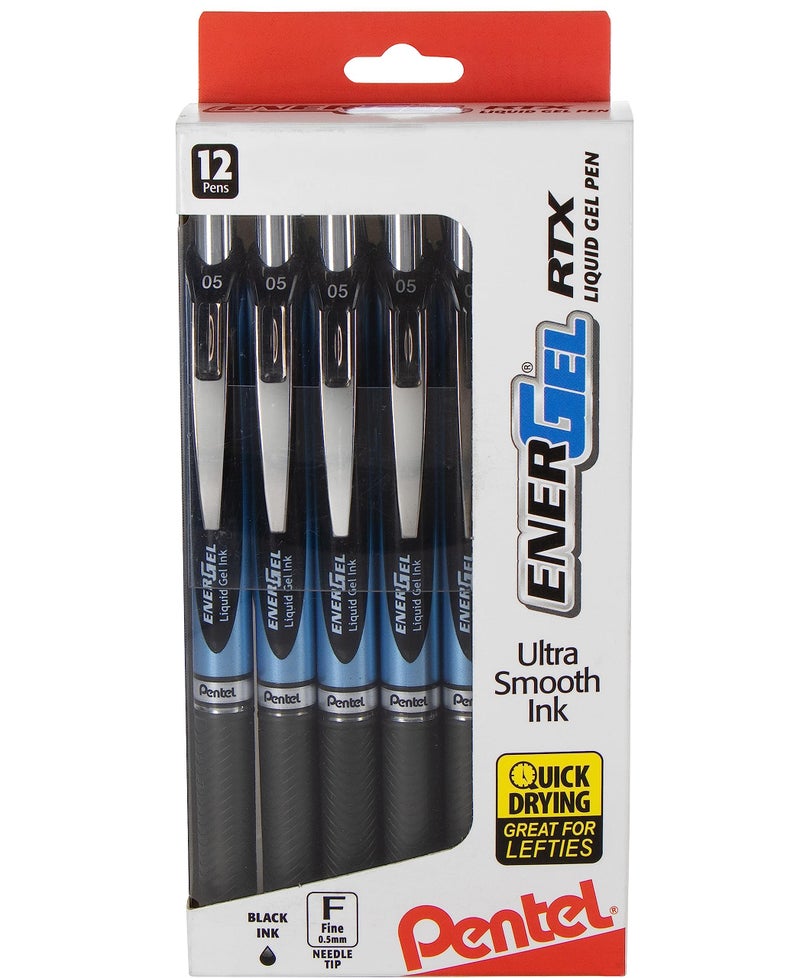 Pentel EnerGel RTX Retractable Liquid Gel Pen, (0.5mm) Needle Tip, Fine Line, Black Ink, 12 Pack Window Box - Image 1