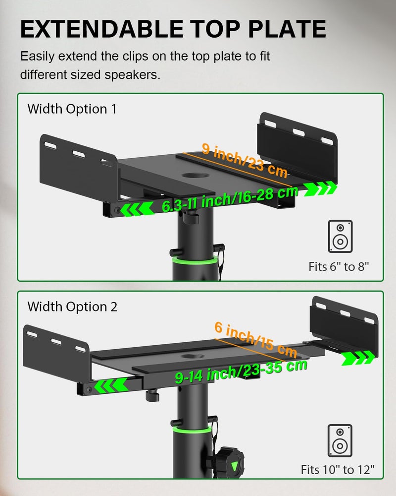 Vondynote Set of 2 Dual Side Clamping Studio Monitor Stands Short Desktop Clamp Speaker Stands Height Adjustable Extendable Top Plate Mounted by Screws - Image 4