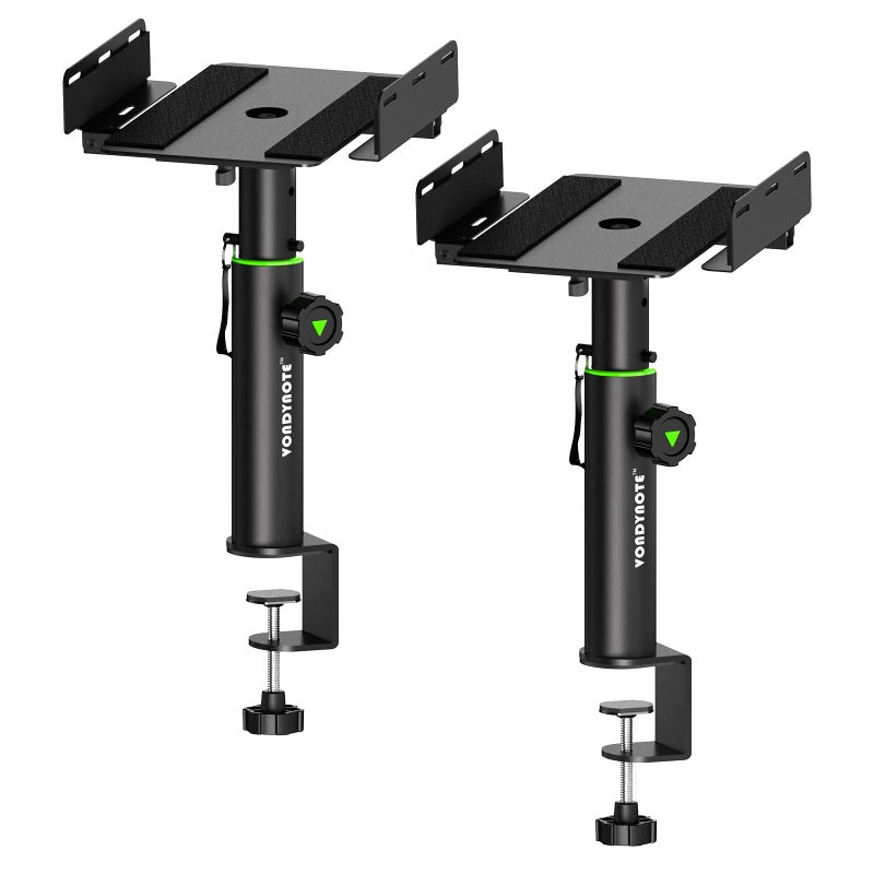 Vondynote Set of 2 Dual Side Clamping Studio Monitor Stands Short Desktop Clamp Speaker Stands Height Adjustable Extendable Top Plate Mounted by Screws - Image 1