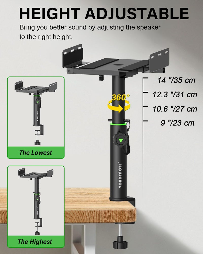Vondynote Set of 2 Dual Side Clamping Studio Monitor Stands Short Desktop Clamp Speaker Stands Height Adjustable Extendable Top Plate Mounted by Screws - Image 2