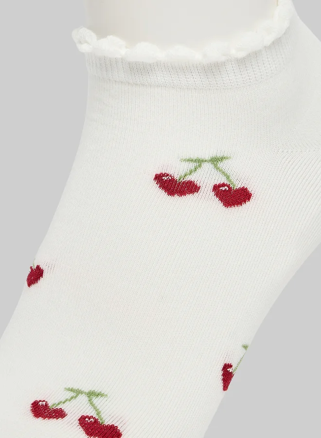 Styli Girls White Cherry Embroidered Crew Socks