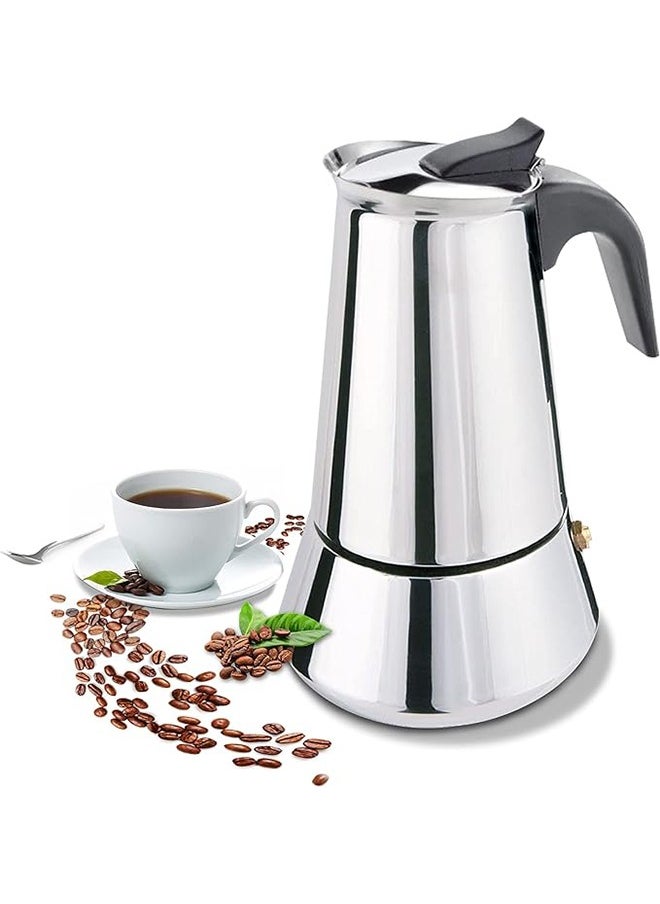 FUNCOT Large Size Moka Pot Coffee Maker, Stainless Steel Coffee Maker,450ml Moka Pot Espresso Coffee Maker Stove for Home Office Use, 9 Cup Espresso Coffee Maker Moka Pot  - Image 1