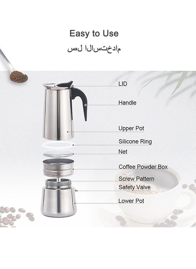 FUNCOT Large Size Moka Pot Coffee Maker, Stainless Steel Coffee Maker,450ml Moka Pot Espresso Coffee Maker Stove for Home Office Use, 9 Cup Espresso Coffee Maker Moka Pot  - Image 4