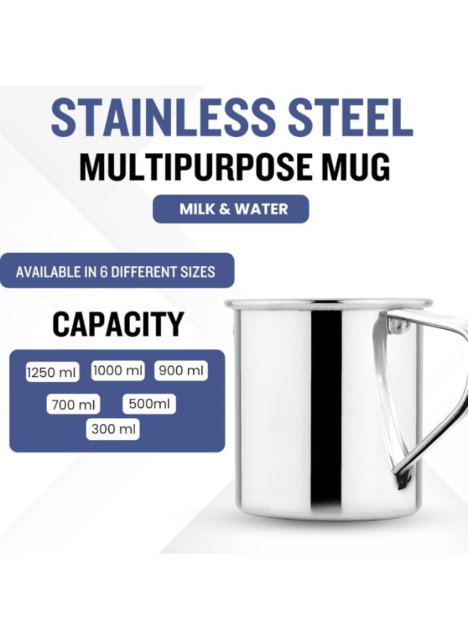 Prabha Stainless Steel Water Mug - 1.25 L, Multipurpose Milk & Camping Jug - Image 3