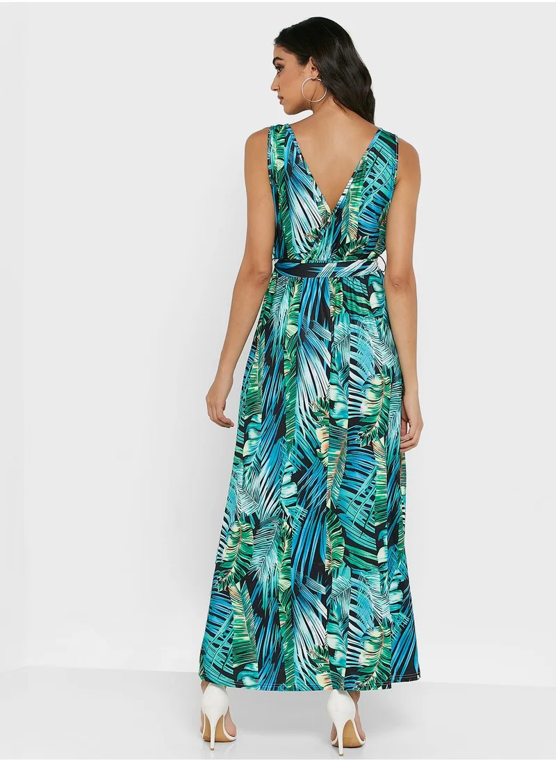 ELLA Strappy Slit Printed Dress