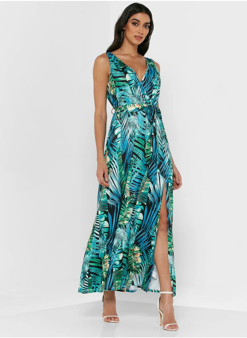 ELLA Strappy Slit Printed Dress