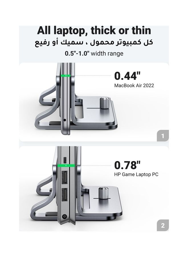 يو جرين حامل لابتوب محمول عمودي من الألومنيوم، حامل مزدوج لسطح المكتب مع قاعدة تثبيت قابلة للتعديل ومقابض سيليكون مضادة للانزلاق لجميع أجهزة ر تابلت/آيباد ماك بوك/Surface/سامسونج/HP/Dell/كروم بوك فضي - Image 4
