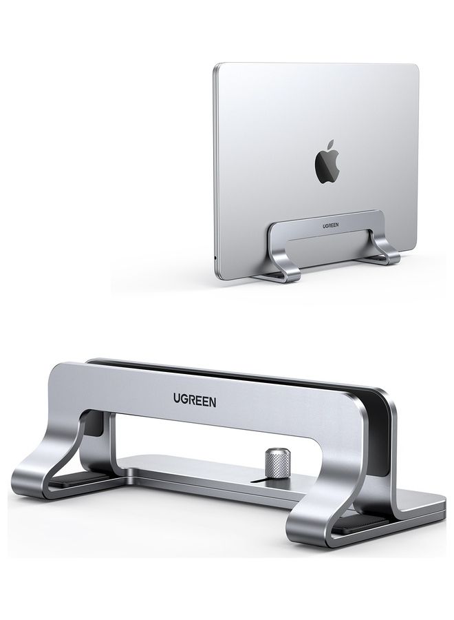 يو جرين حامل لابتوب محمول عمودي من الألومنيوم، حامل مزدوج لسطح المكتب مع قاعدة تثبيت قابلة للتعديل ومقابض سيليكون مضادة للانزلاق لجميع أجهزة ر تابلت/آيباد ماك بوك/Surface/سامسونج/HP/Dell/كروم بوك فضي - Image 1