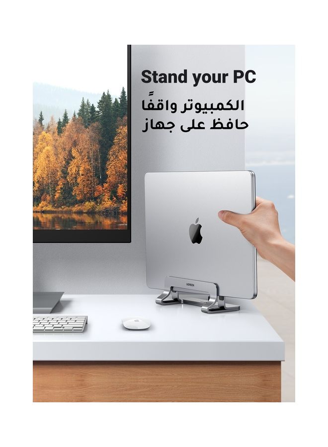 يو جرين حامل لابتوب محمول عمودي من الألومنيوم، حامل مزدوج لسطح المكتب مع قاعدة تثبيت قابلة للتعديل ومقابض سيليكون مضادة للانزلاق لجميع أجهزة ر تابلت/آيباد ماك بوك/Surface/سامسونج/HP/Dell/كروم بوك فضي - Image 2