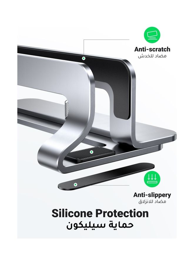 يو جرين حامل لابتوب محمول عمودي من الألومنيوم، حامل مزدوج لسطح المكتب مع قاعدة تثبيت قابلة للتعديل ومقابض سيليكون مضادة للانزلاق لجميع أجهزة ر تابلت/آيباد ماك بوك/Surface/سامسونج/HP/Dell/كروم بوك فضي - Image 5
