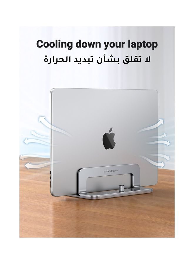 يو جرين حامل لابتوب محمول عمودي من الألومنيوم، حامل مزدوج لسطح المكتب مع قاعدة تثبيت قابلة للتعديل ومقابض سيليكون مضادة للانزلاق لجميع أجهزة ر تابلت/آيباد ماك بوك/Surface/سامسونج/HP/Dell/كروم بوك فضي - Image 3