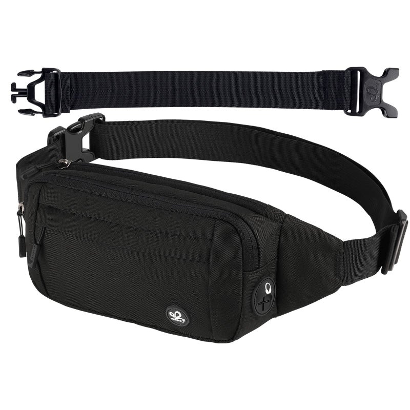 WATERFLY Fanny Pack Waist Bag: Small Hip Pouch Bum Bag Fannie Pack Phanny Fannypack Waistpack Bumbag Beltbag Sport Slim Fashionable for Jogging Hiking Hiker Woman Man Pure black