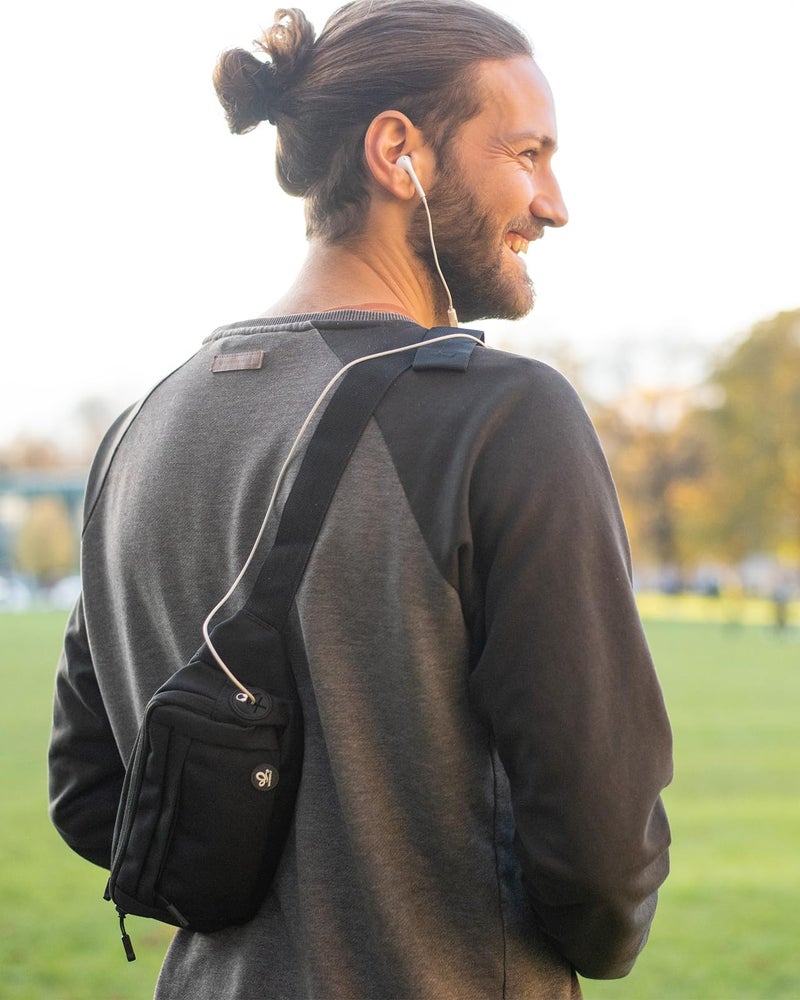 WATERFLY Fanny Pack Waist Bag: Small Hip Pouch Bum Bag Fannie Pack Phanny Fannypack Waistpack Bumbag Beltbag Sport Slim Fashionable for Jogging Hiking Hiker Woman Man Pure black