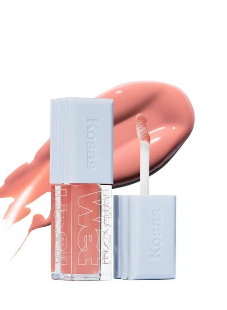 KOSAS Wet Lip Oil Plumping Peptide Lip Treatment Gloss, Revealed - Soft Warm Pink 4.6ml - Hydrating, Nourishing, and Glossy Finish - Image 1