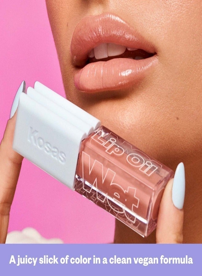 KOSAS Wet Lip Oil Plumping Peptide Lip Treatment Gloss, Revealed - Soft Warm Pink 4.6ml - Hydrating, Nourishing, and Glossy Finish - Image 5