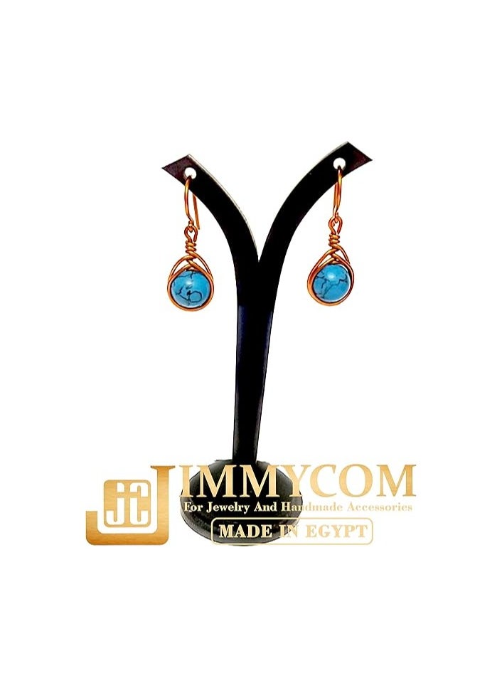 JC jimmycom plated Copper and Stones Short Dangle Drop Earrings,Women earrings, earrings for women,earrings,earrings set unique,accessories,plated copper earrings (Turquoise- blue) Length: 3  Cm ; Width: 1 Cm  ,Weight: 5  grams  - Image 2