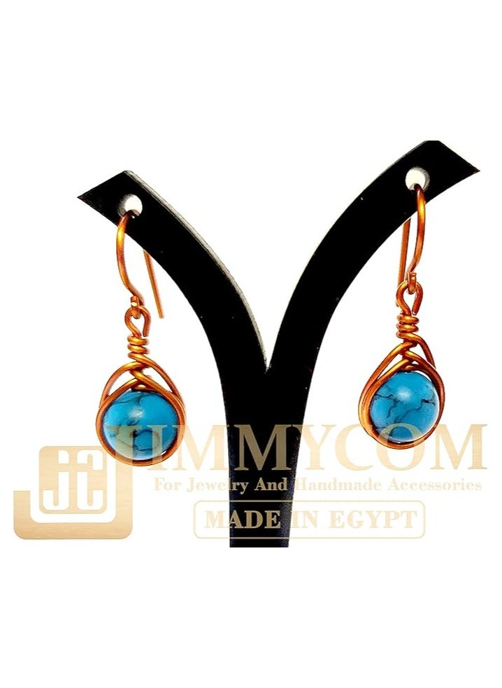 JC jimmycom plated Copper and Stones Short Dangle Drop Earrings,Women earrings, earrings for women,earrings,earrings set unique,accessories,plated copper earrings (Turquoise- blue) Length: 3  Cm ; Width: 1 Cm  ,Weight: 5  grams  - Image 3