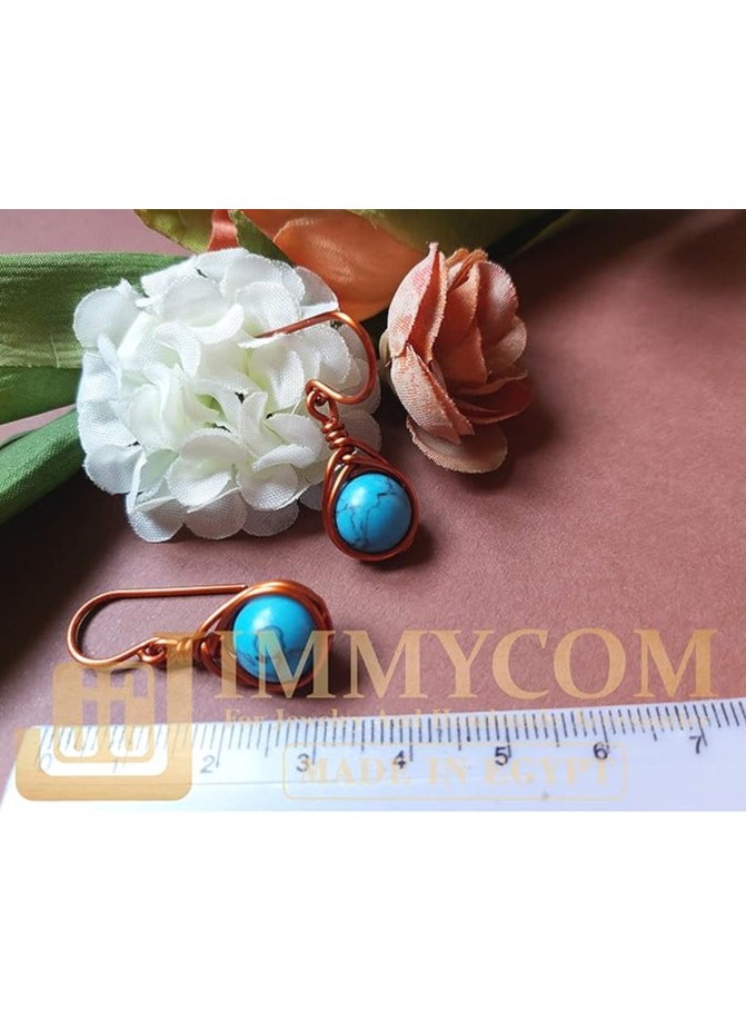 JC jimmycom plated Copper and Stones Short Dangle Drop Earrings,Women earrings, earrings for women,earrings,earrings set unique,accessories,plated copper earrings (Turquoise- blue) Length: 3  Cm ; Width: 1 Cm  ,Weight: 5  grams  - Image 5