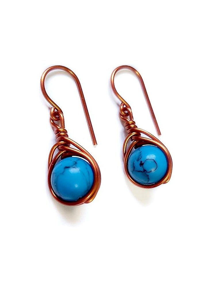 JC jimmycom plated Copper and Stones Short Dangle Drop Earrings,Women earrings, earrings for women,earrings,earrings set unique,accessories,plated copper earrings (Turquoise- blue) Length: 3  Cm ; Width: 1 Cm  ,Weight: 5  grams  - Image 1