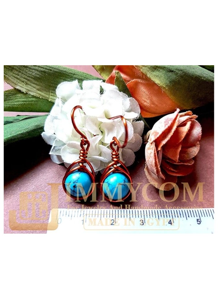 JC jimmycom plated Copper and Stones Short Dangle Drop Earrings,Women earrings, earrings for women,earrings,earrings set unique,accessories,plated copper earrings (Turquoise- blue) Length: 3  Cm ; Width: 1 Cm  ,Weight: 5  grams  - Image 4