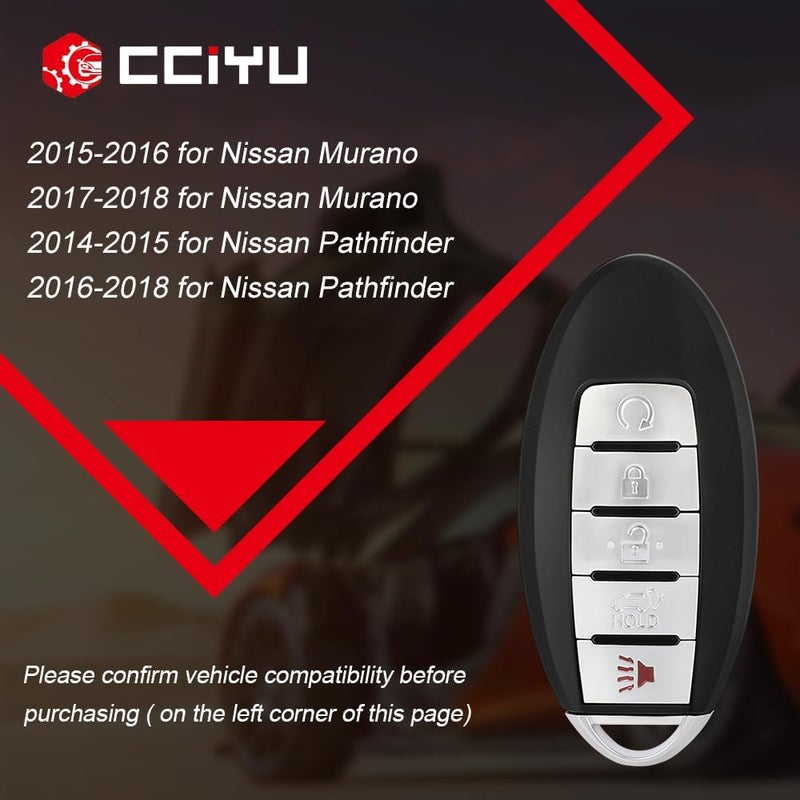 CCIYU S180144308 X 1 Remote UNCUT ignition key fob 5 Buttons Keyless Entry Remote Fob 433 MHZ 4A chips for SUV 15 16 17 18 for N issan Murano Pathfinder with FCC KR5S180144014 7812D-S180204 - Image 1
